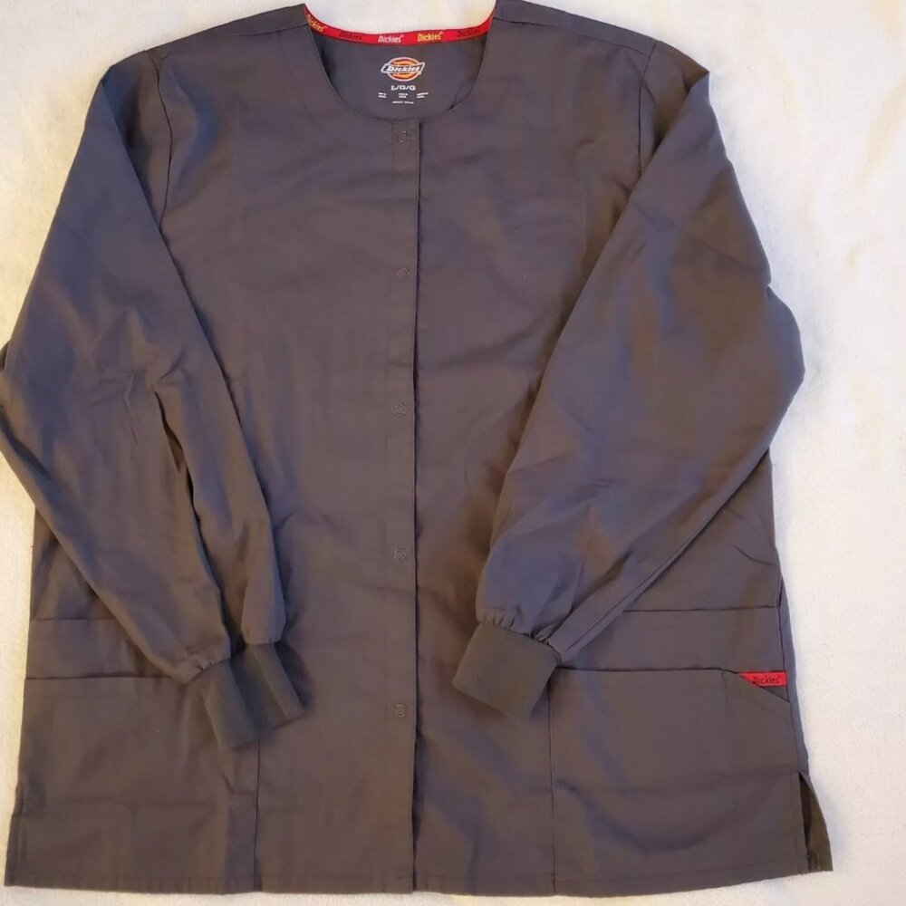 Dickies Snap Front Warm-Up Scrub top Jacket 86306 PTWZ Pewter EDS Missy Fit